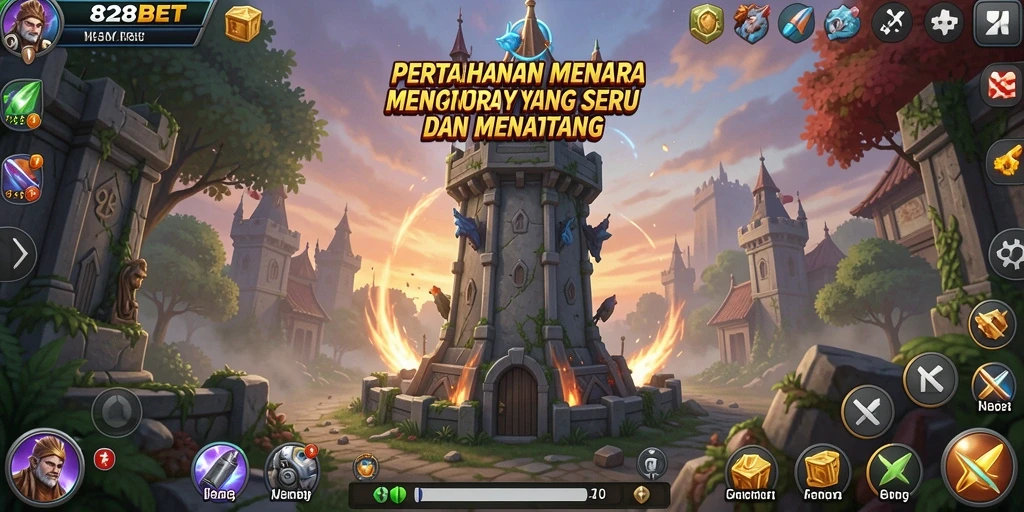 Tampilan gameplay menara pertahanan yang seru di 828BET.