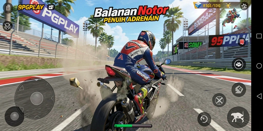 Screenshot gameplay 95PGPLAY menampilkan aksi balapan motor yang mendebarkan.