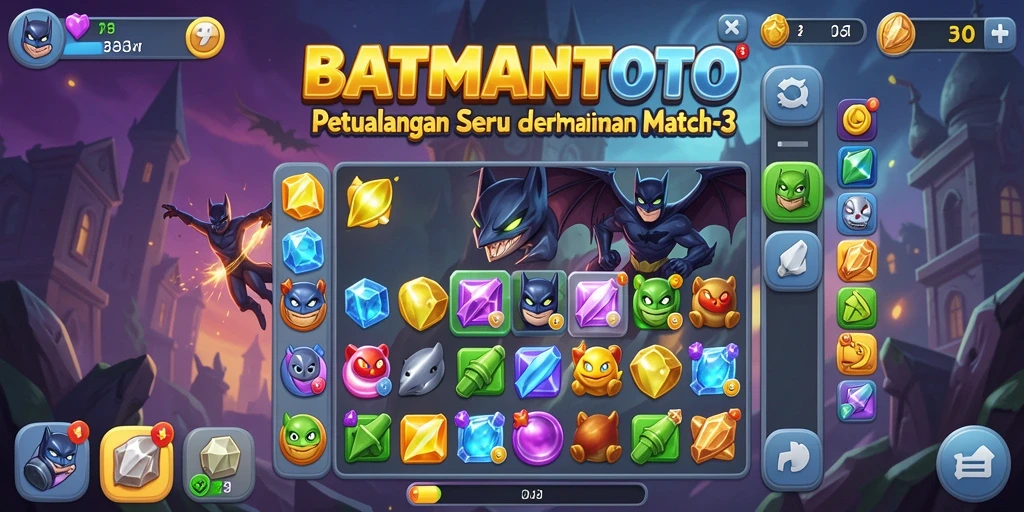 Tangkapan layar gameplay BATMANTOTO menampilkan aksi seru dalam permainan Match-3.