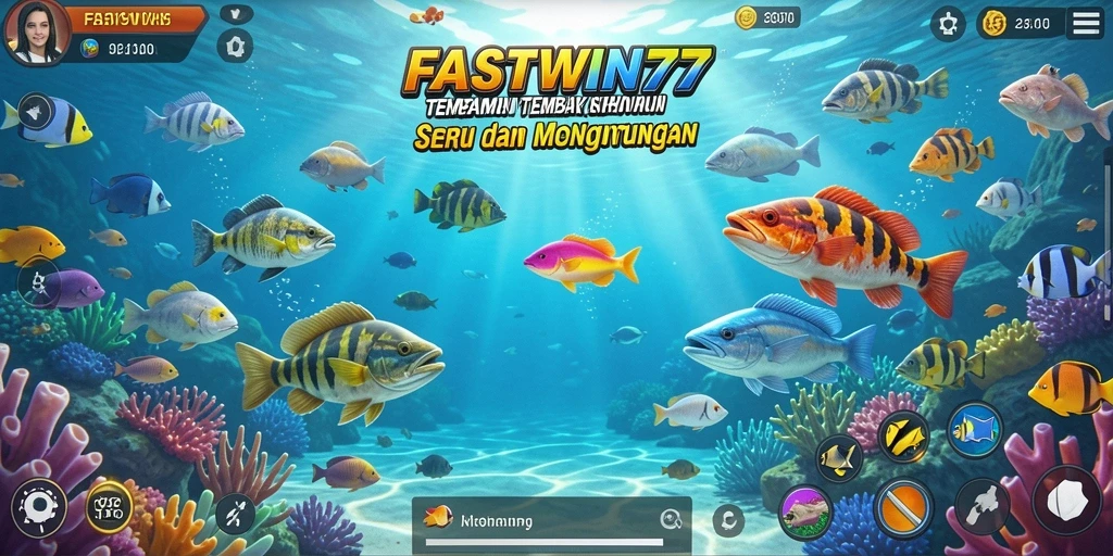 Tampilan gameplay seru dari FASTWIN77 yang menembak ikan.