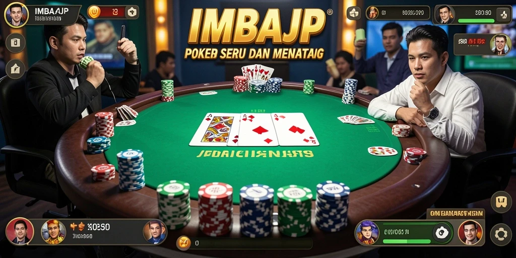 Tampilan gameplay IMBAJP dengan suasana poker yang mendebarkan.