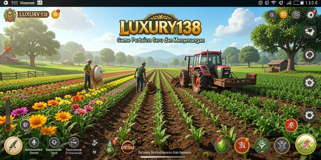 Screenshot dari gameplay <strong>LUXURY138</strong> menunjukkan aktivitas bertani yang seru.