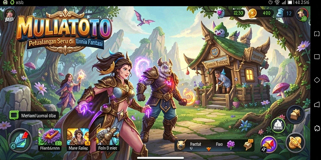 Tampilan gameplay seru di MULIATOTO dengan karakter yang menjelajah dunia fantasi.