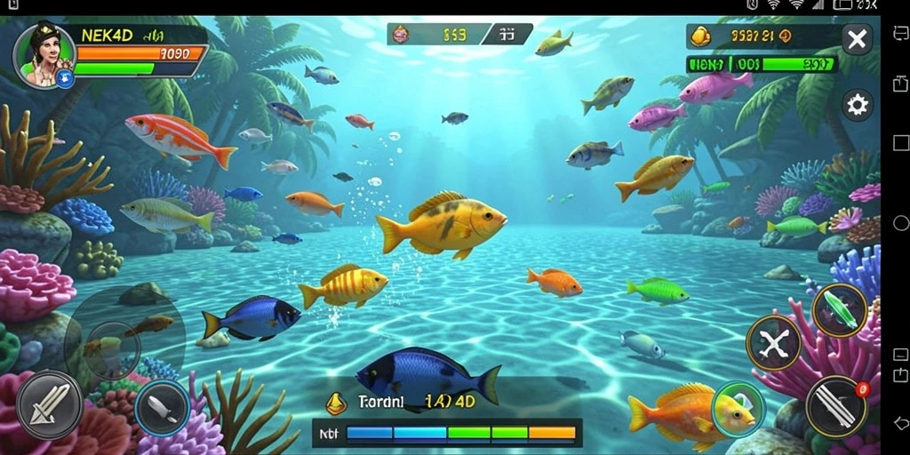 Tampilan gameplay seru di NEKO4D saat menembak ikan.