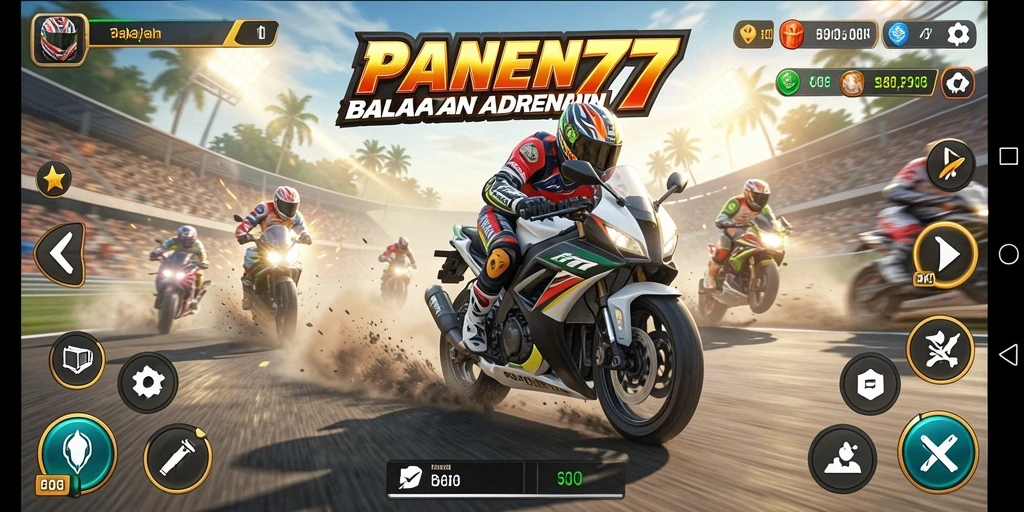 Tampilan menakjubkan dari gameplay balapan motor yang intens.