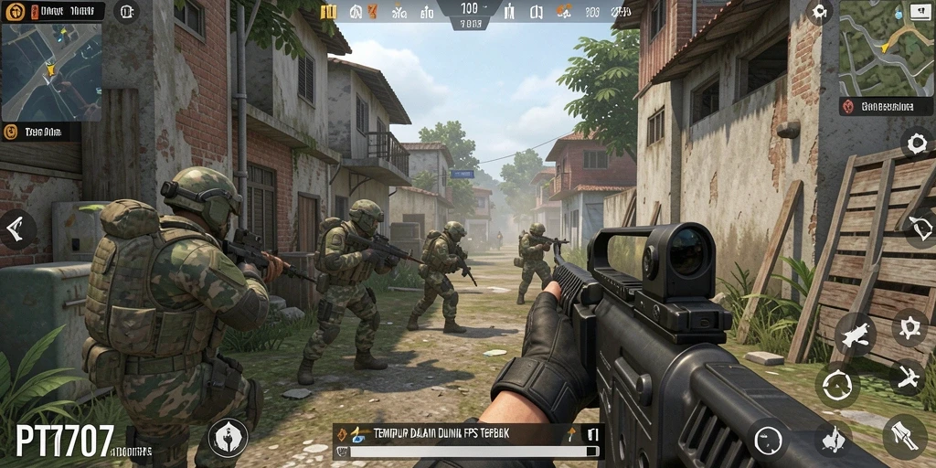 Screenshot gameplay PT707 yang menunjukkan pertarungan seru dalam mode FPS.