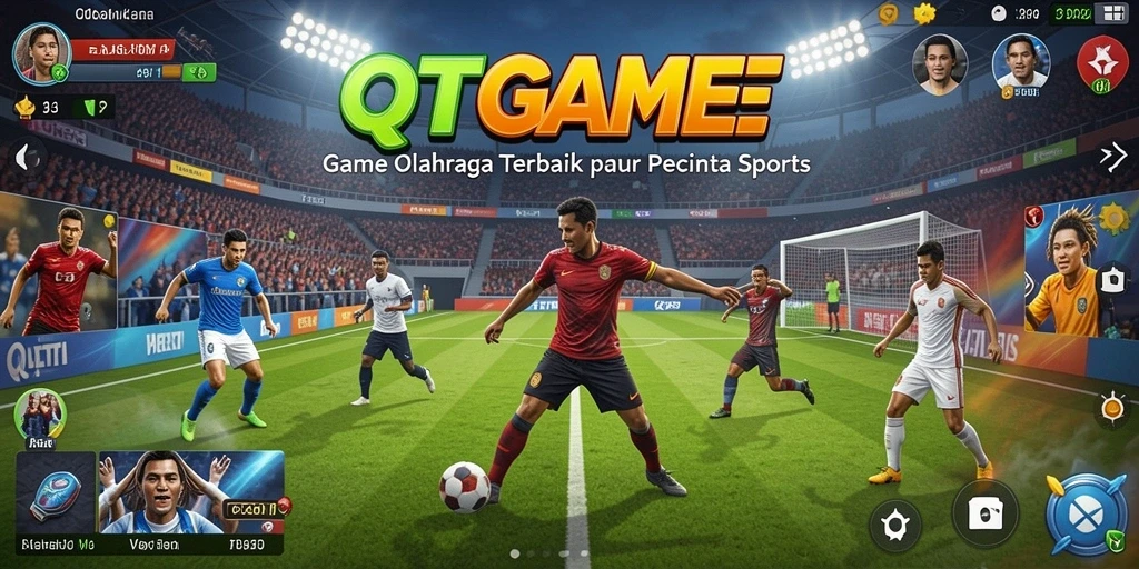 Tangkapan layar utama QTGAME menampilkan aksi olahraga yang seru.