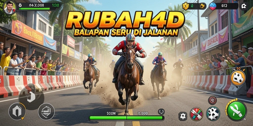 Gameplay seru RUBAH4D dengan mobil balap di trek.