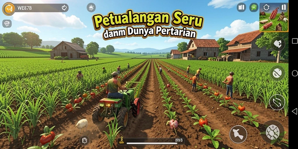 Tampilan menarik dari gameplay WE878 yang menunjukkan aktivitas bertani.